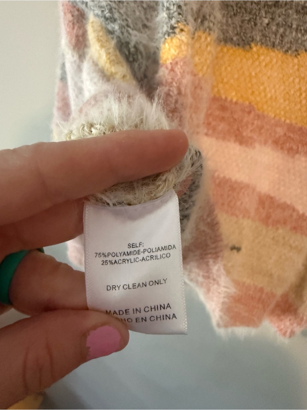 Altar’d State Cozy Multicolor Striped Fuzzy Sweater - Pink, Yellow & Gray - Picture 4 of 5